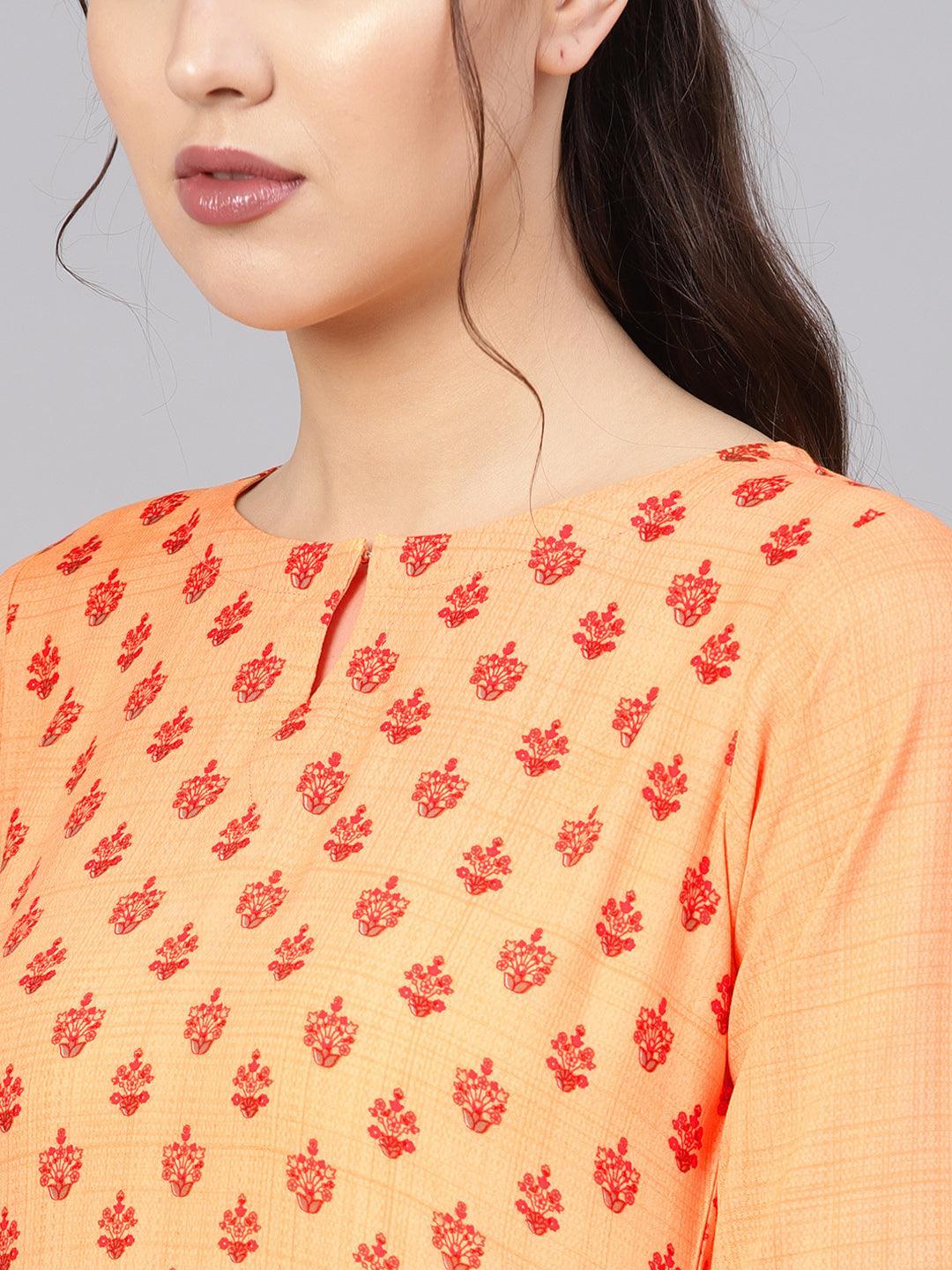 Orange Printed Rayon Kurta