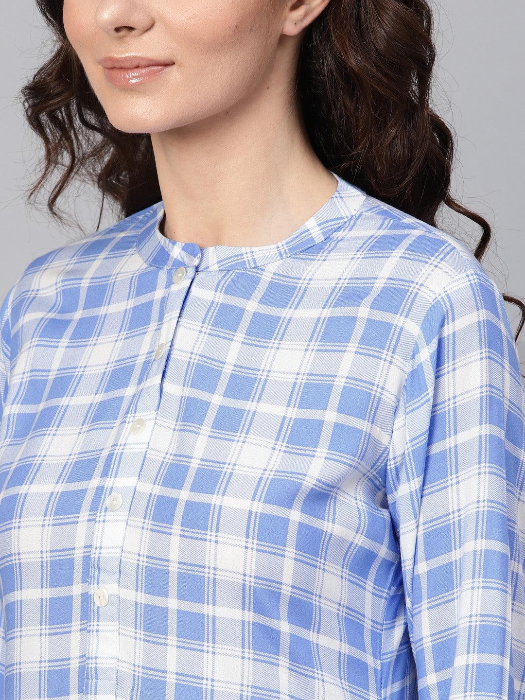 Blue Checkered Rayon Kurta