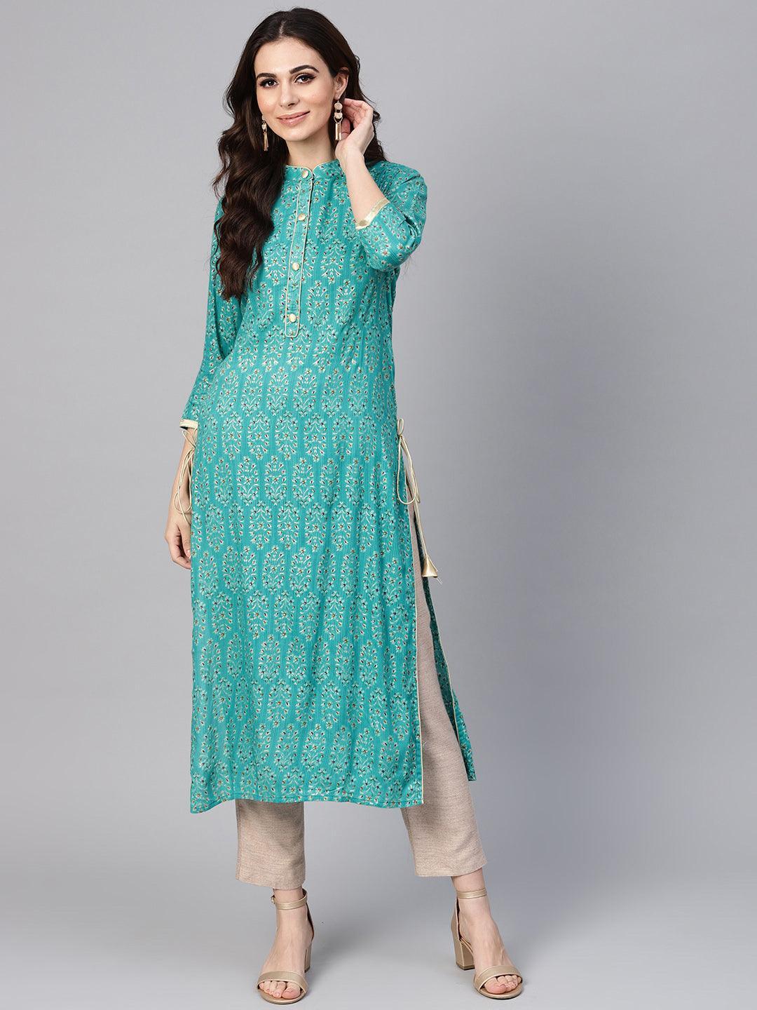 Green Printed Rayon Kurta