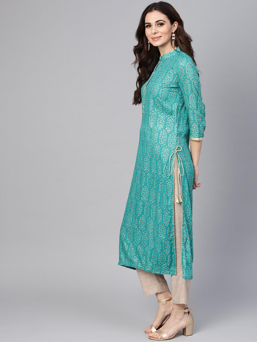 Green Printed Rayon Kurta