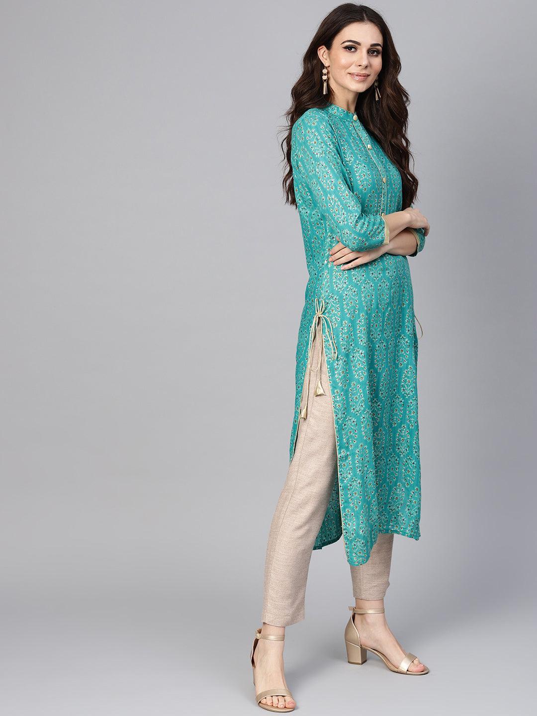 Green Printed Rayon Kurta - ShopLibas