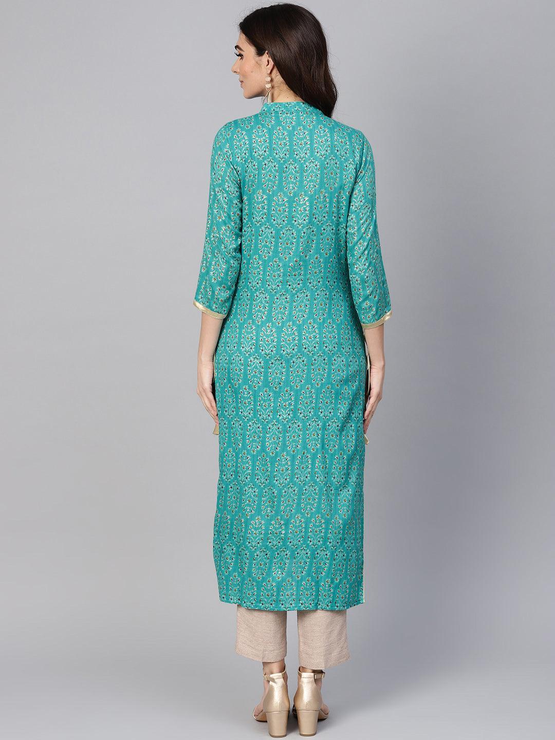 Green Printed Rayon Kurta