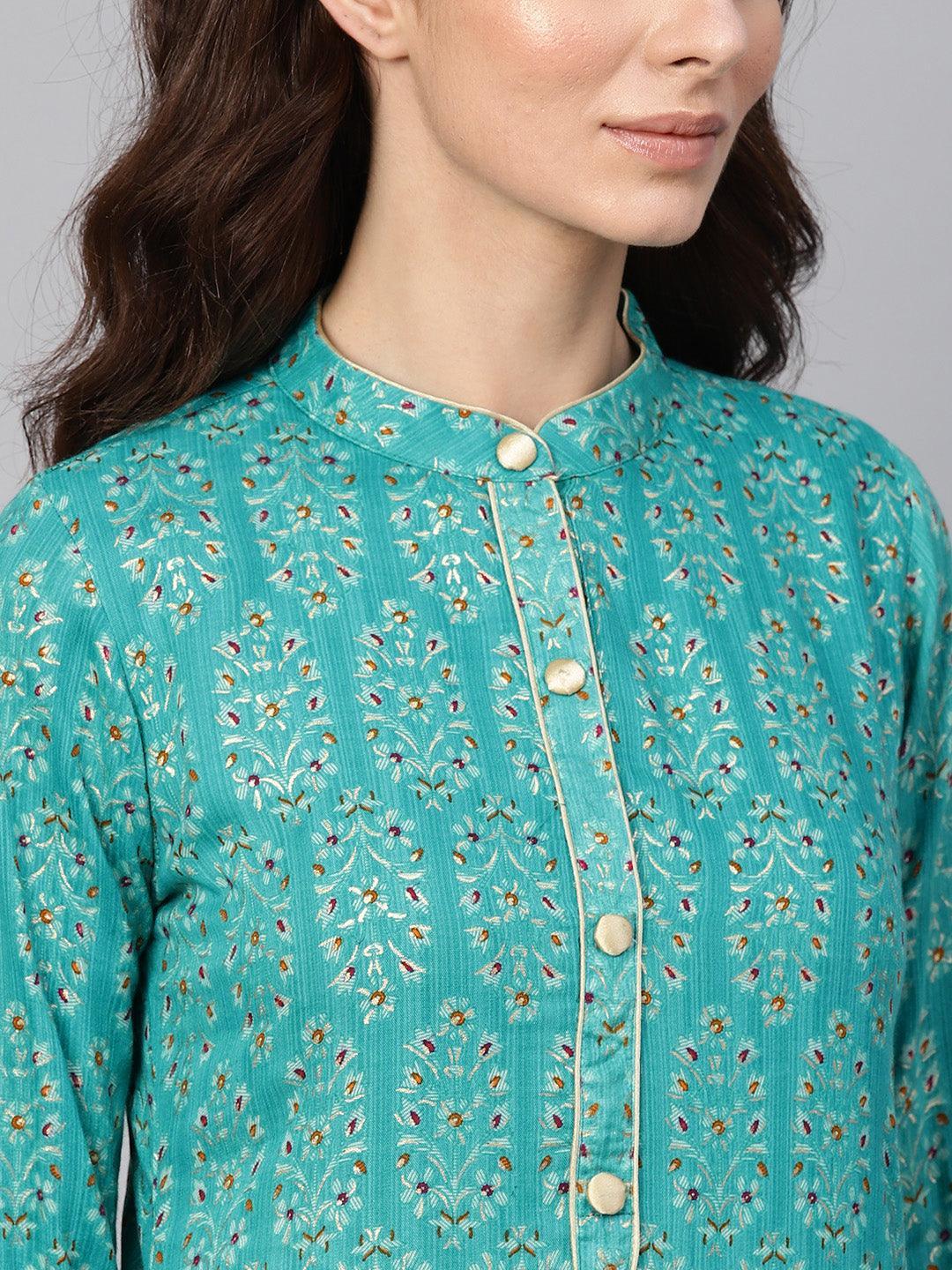 Green Printed Rayon Kurta - ShopLibas