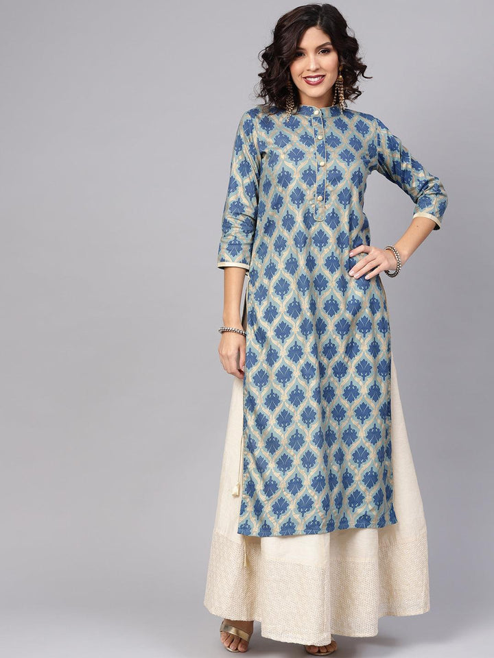 Blue Printed Cotton Kurta - ShopLibas