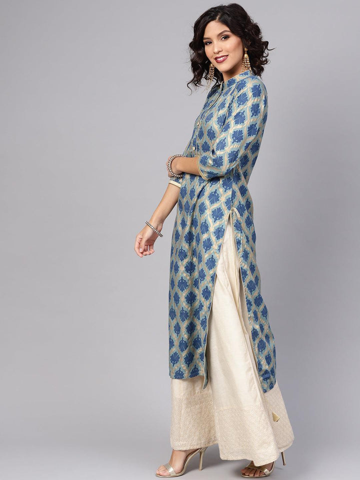 Blue Printed Cotton Kurta - ShopLibas