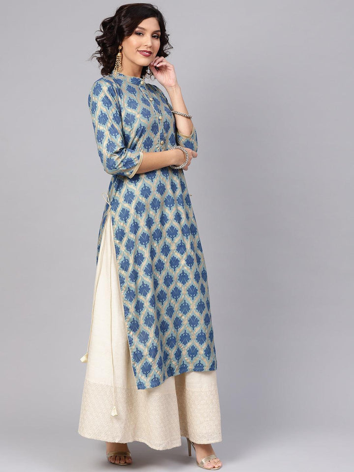 Blue Printed Cotton Kurta - ShopLibas