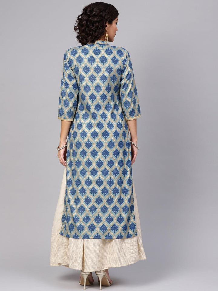 Blue Printed Cotton Kurta - ShopLibas