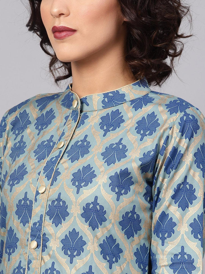 Blue Printed Cotton Kurta - ShopLibas