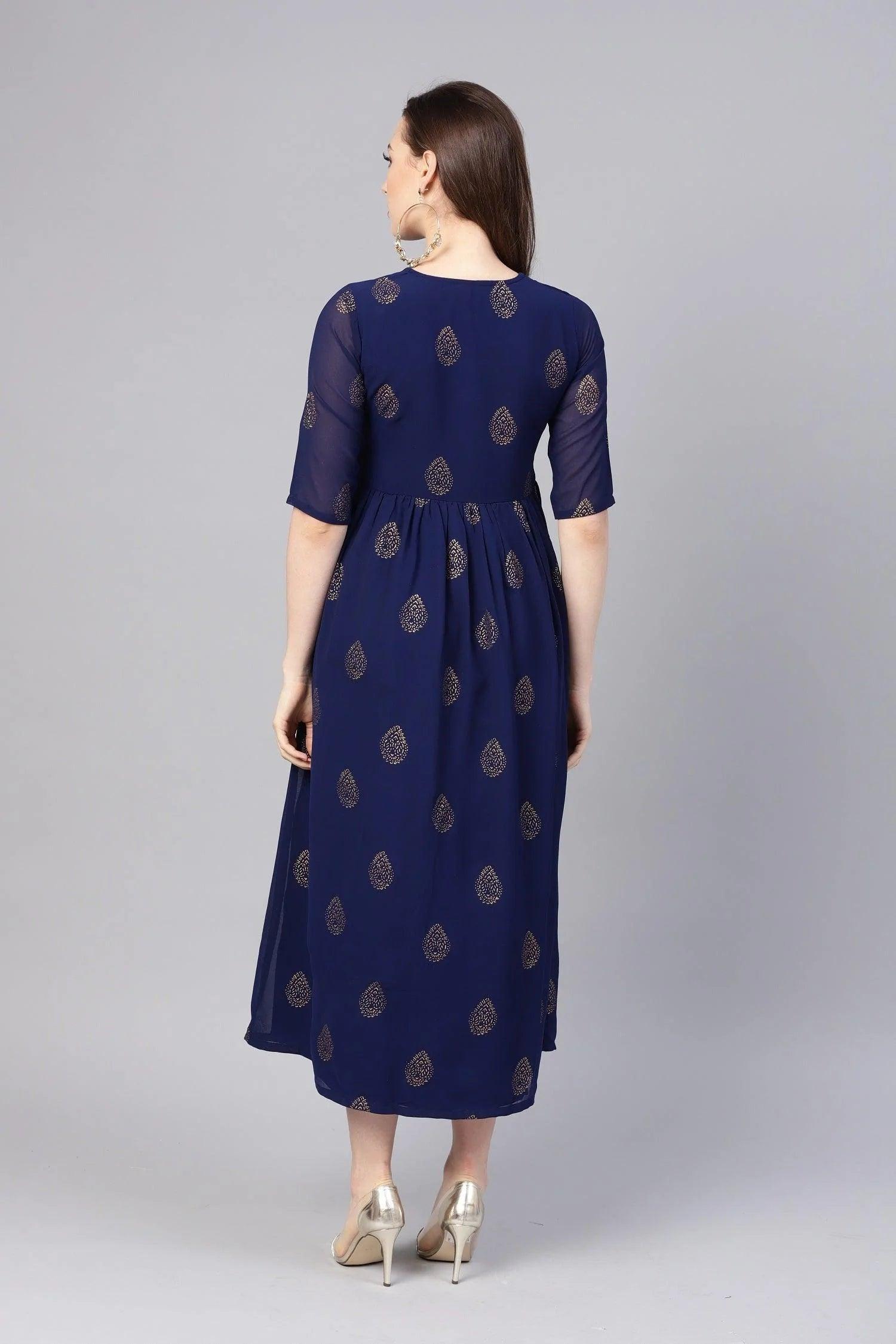 Blue Printed Polyester Dress