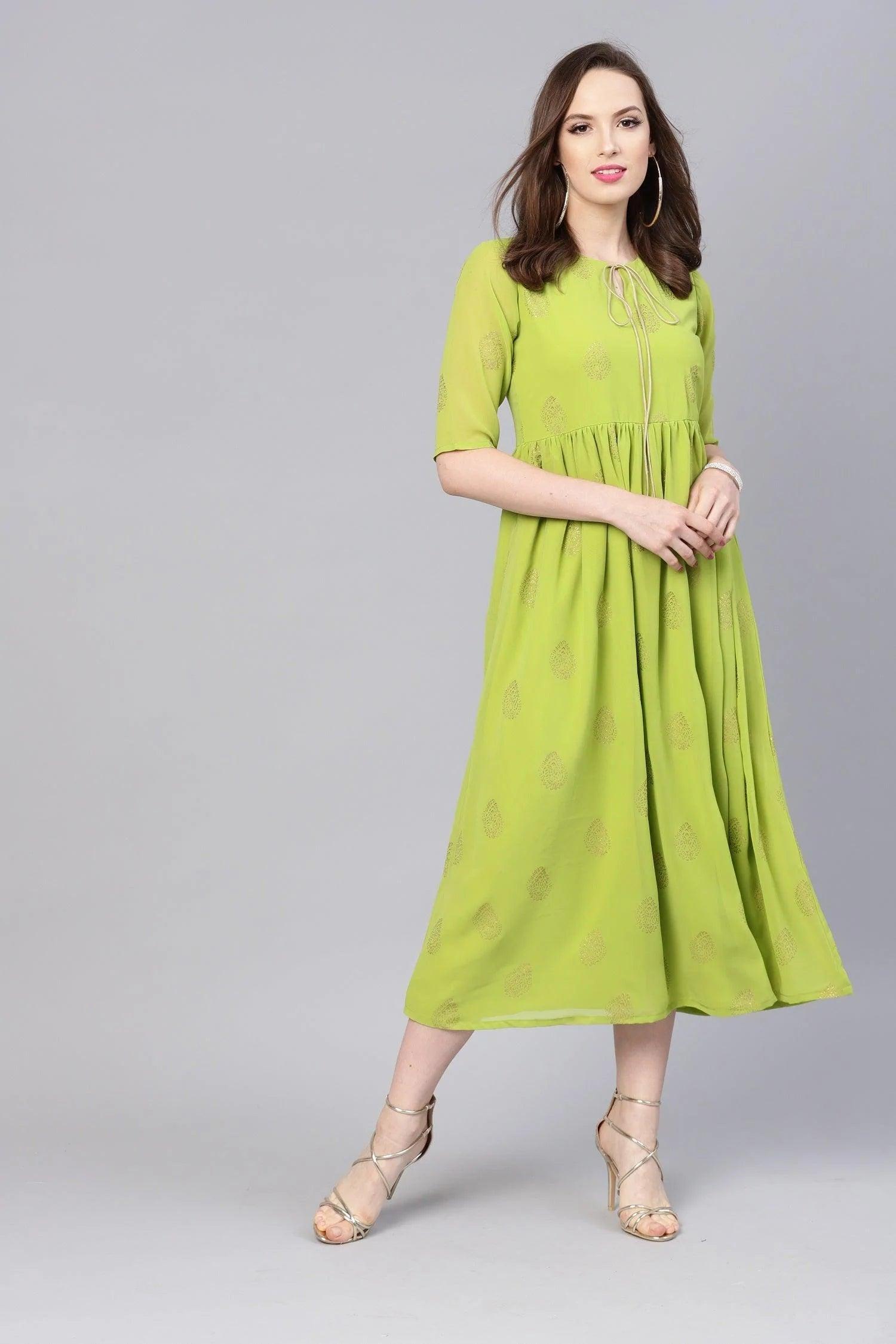 Green Printed Polyester Dress