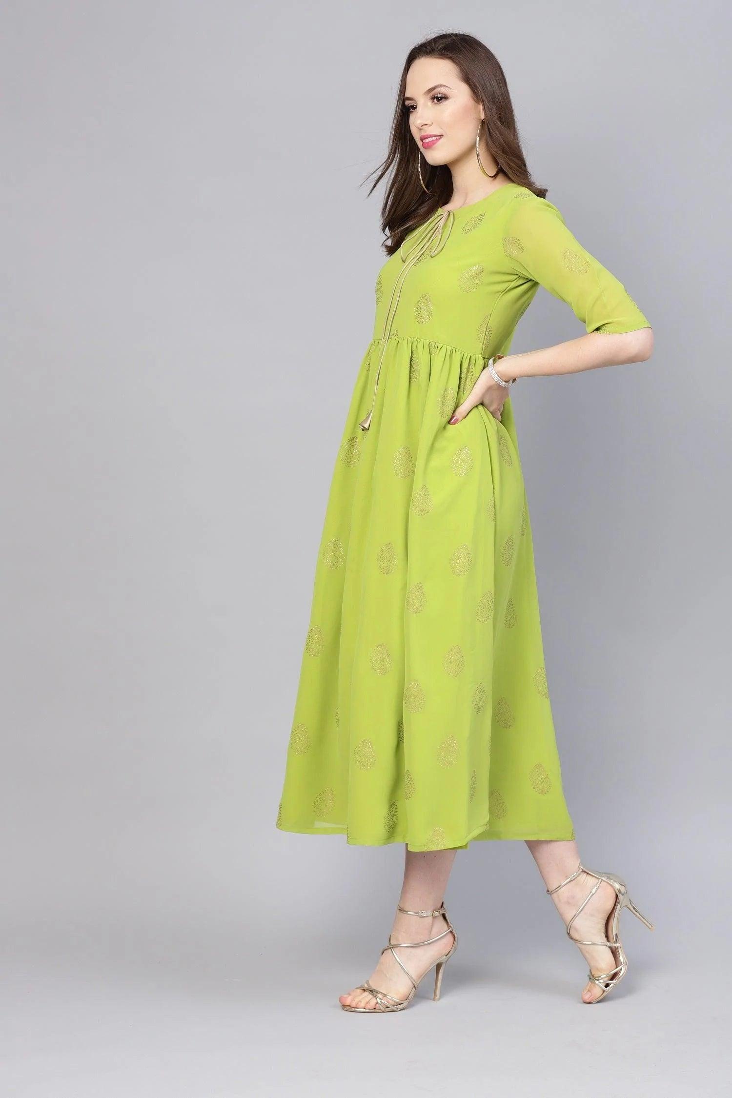 Green Printed Polyester Dress