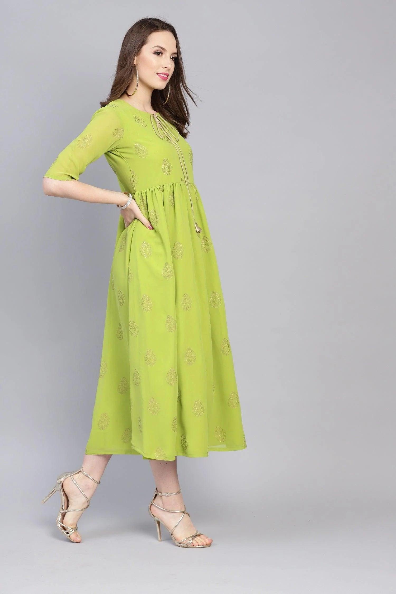 Green Printed Polyester Dress