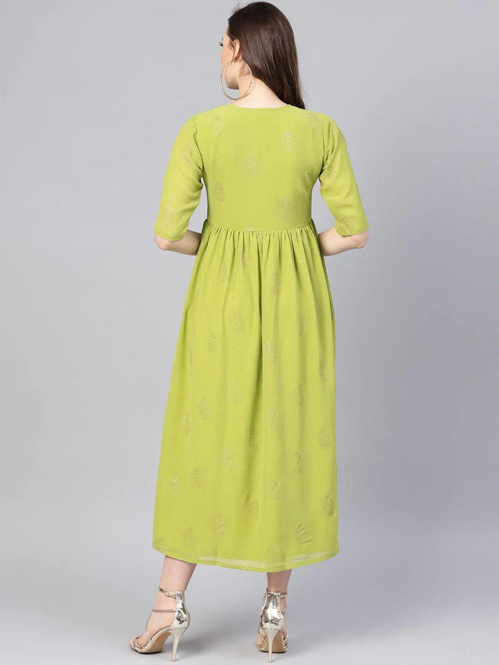 Green Printed Polyester Dress - ShopLibas