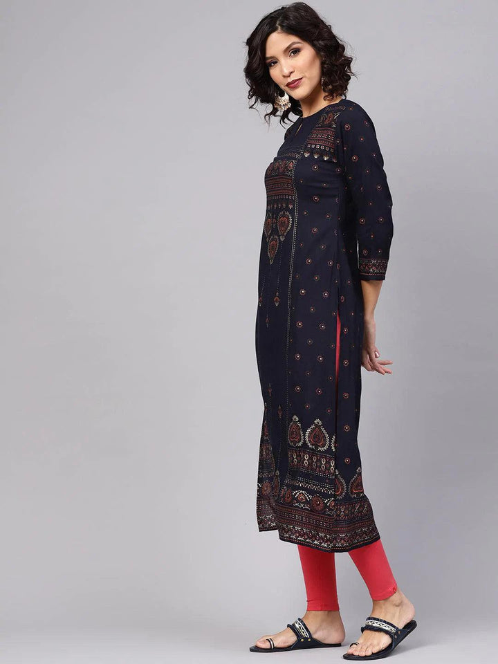 Blue Printed Rayon Kurta - ShopLibas