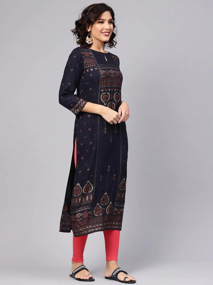 Blue Printed Rayon Kurta - ShopLibas