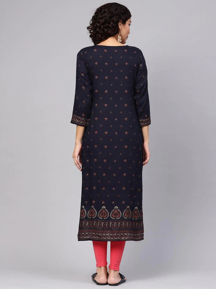 Blue Printed Rayon Kurta - ShopLibas