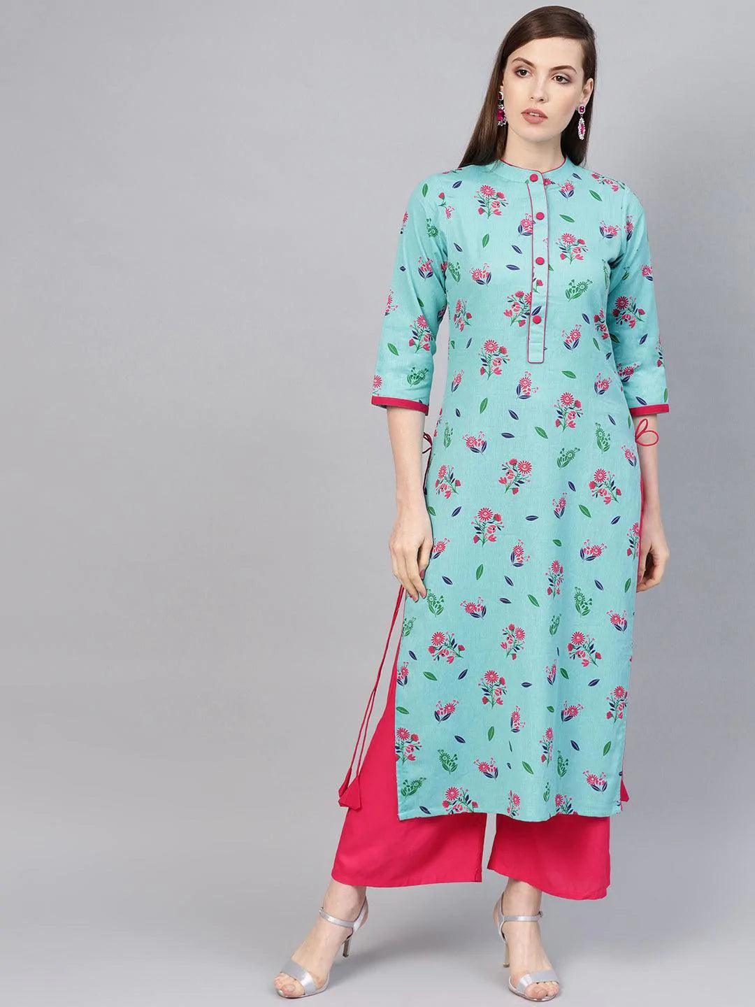 Blue Printed Cotton Kurta