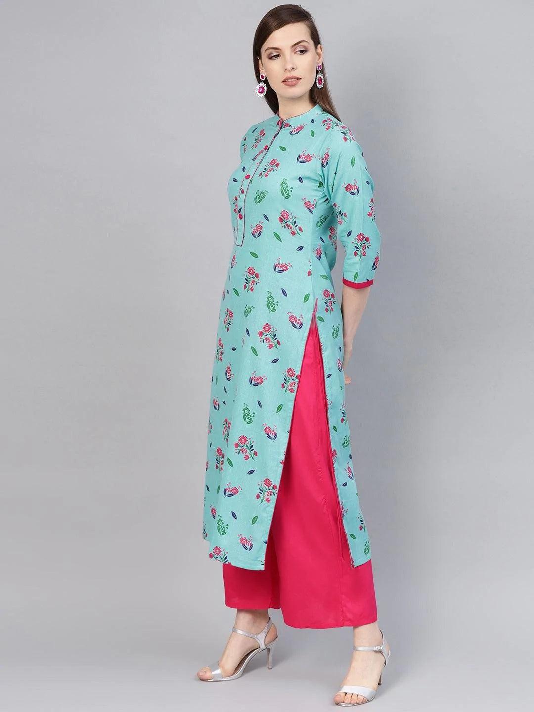 Blue Printed Cotton Kurta