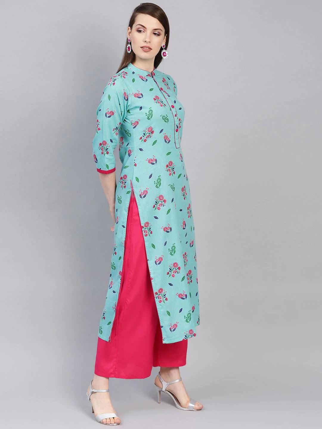 Blue Printed Cotton Kurta