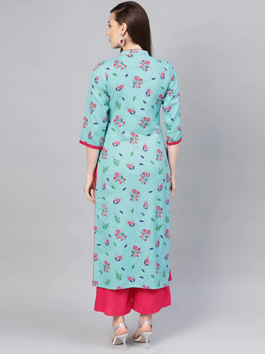 Blue Printed Cotton Kurta