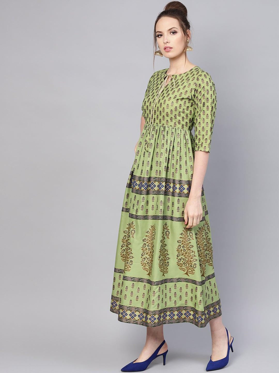 Green Printed Cotton Dress