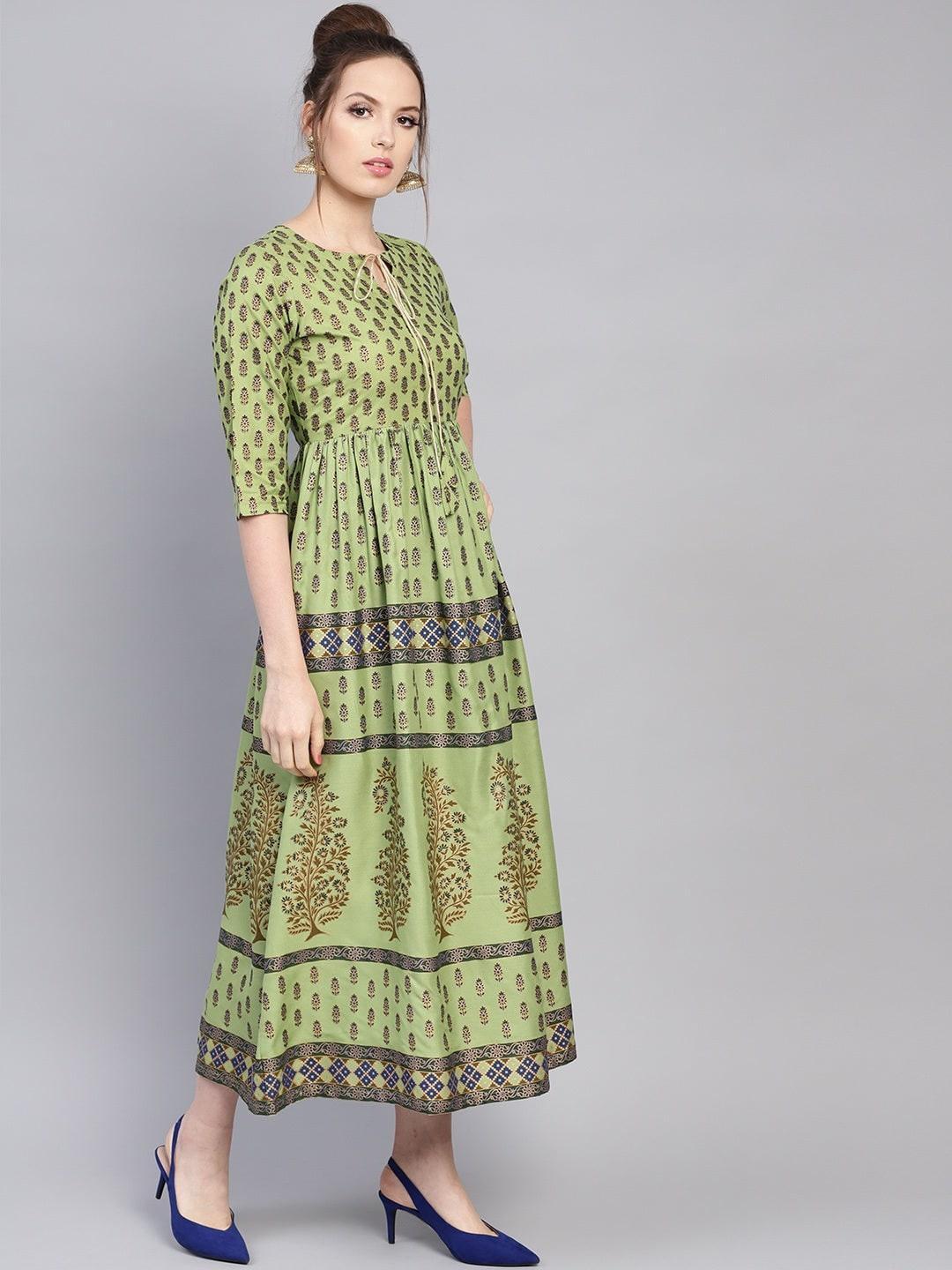 Green Printed Cotton Dress