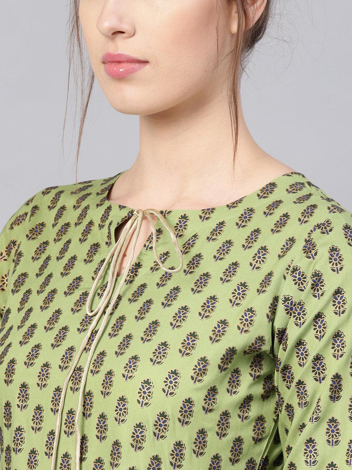 Green Printed Cotton Dress - ShopLibas