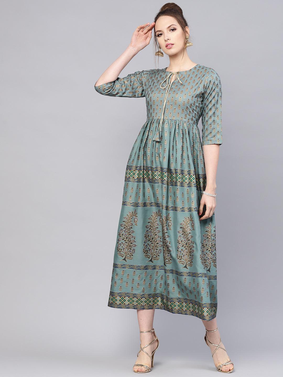 Green Printed Cotton Dress