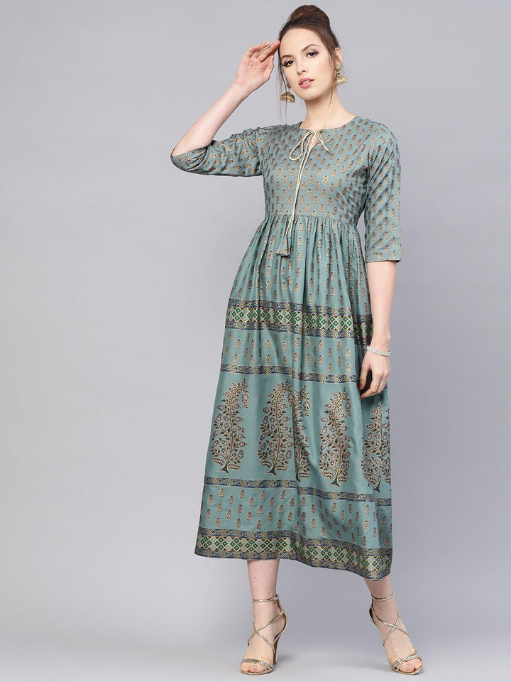 Green Printed Cotton Dress - ShopLibas