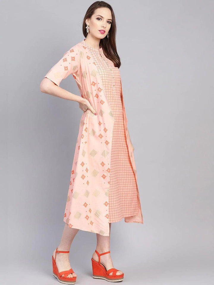 Pink Printed Cotton Dress With Jacket - ShopLibas