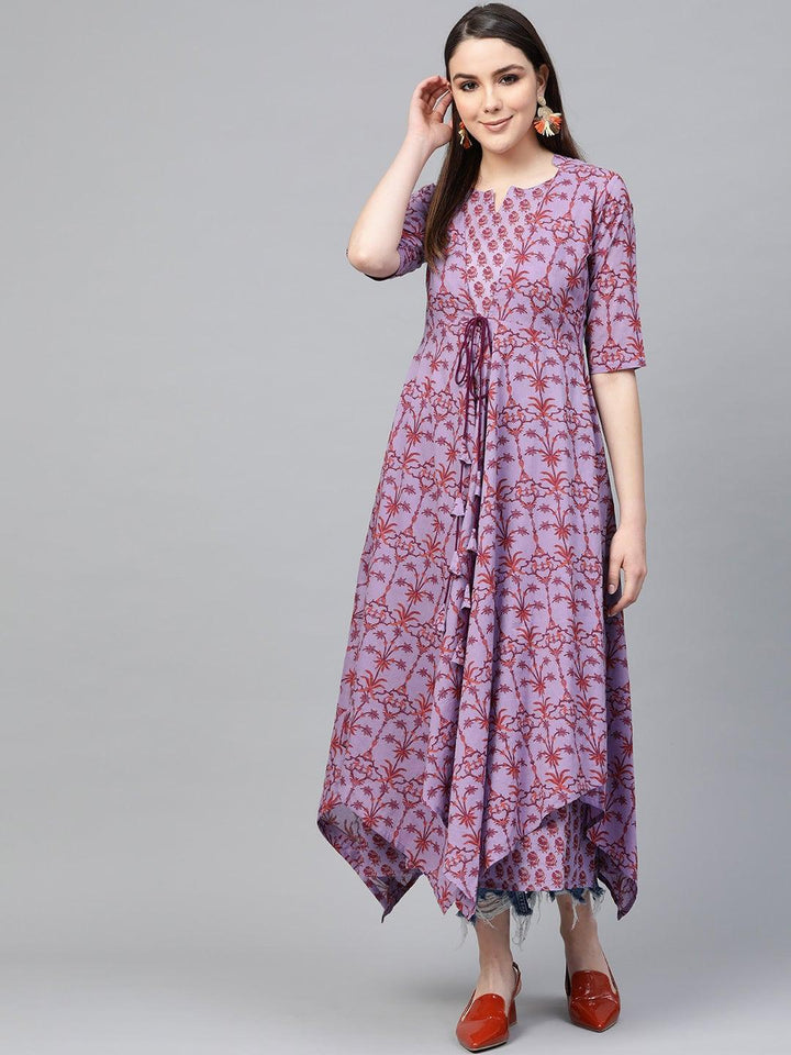 Purple Printed Cotton Dress - ShopLibas