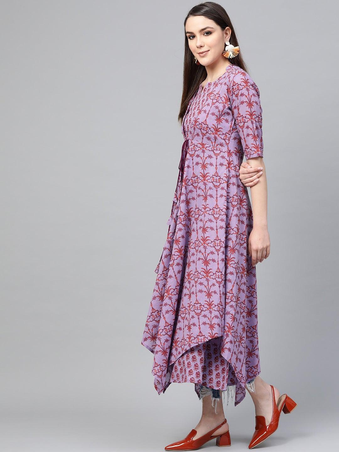 Purple Printed Cotton Dress