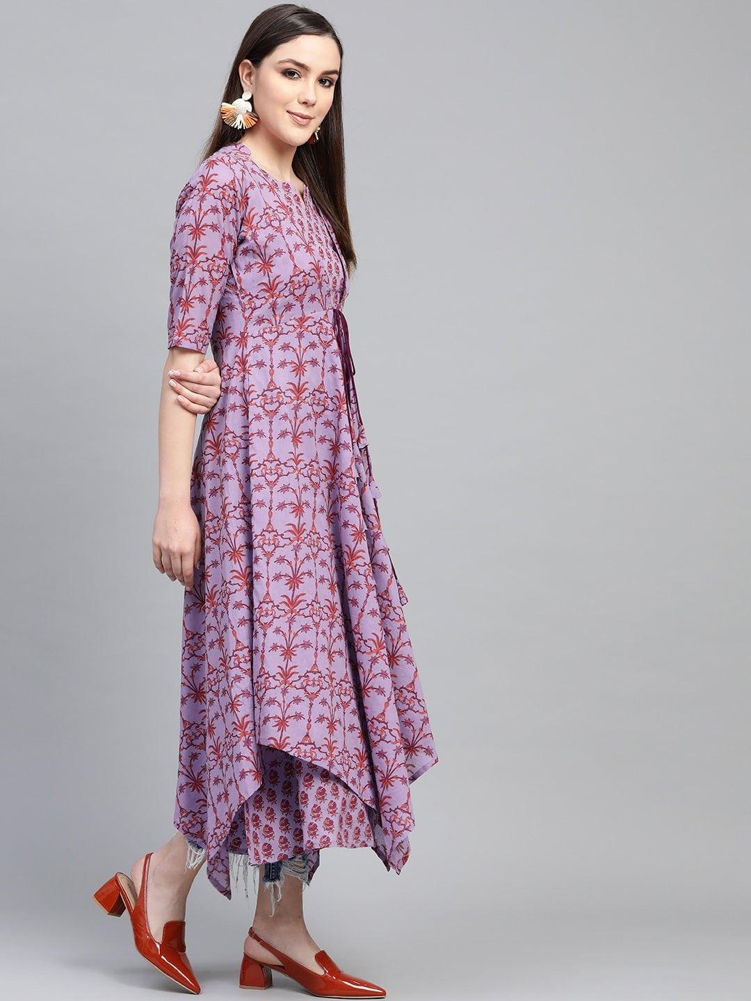 Purple Printed Cotton Dress