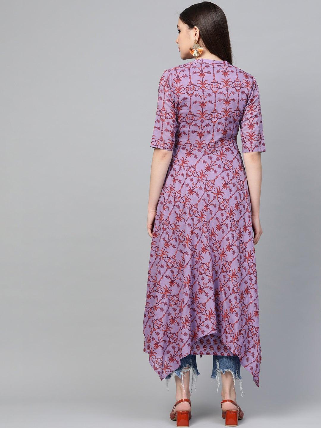 Purple Printed Cotton Dress