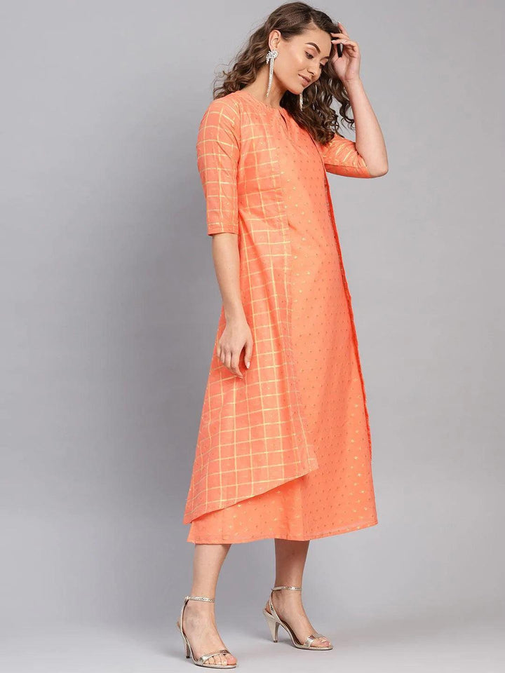 Orange Self Design Chanderi Dress With Jacket - ShopLibas