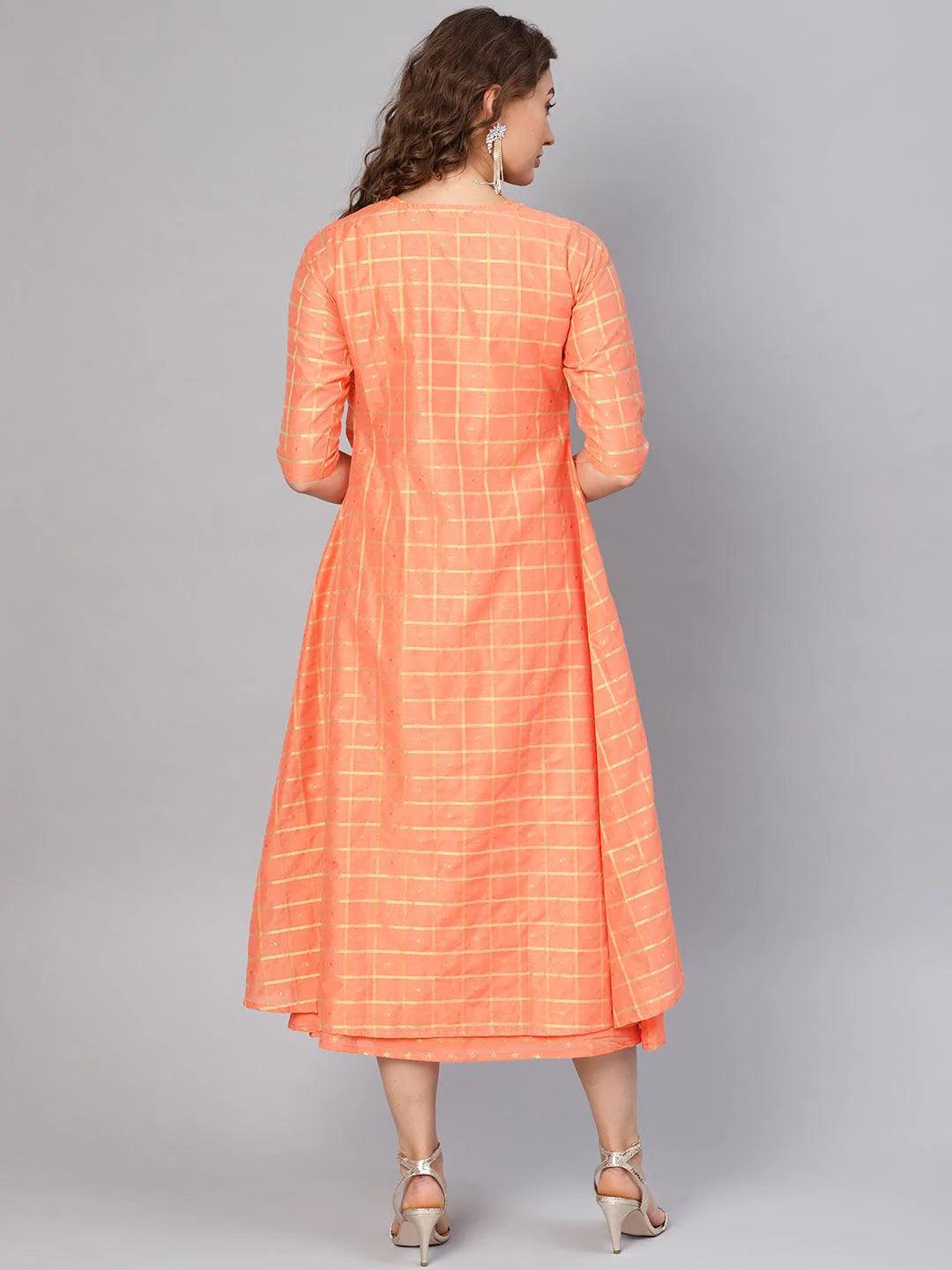 Orange Self Design Chanderi Dress With Jacket - ShopLibas