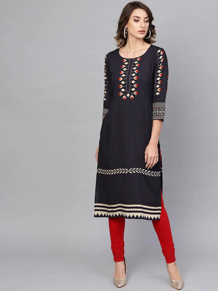 Blue Printed Rayon Kurta - ShopLibas