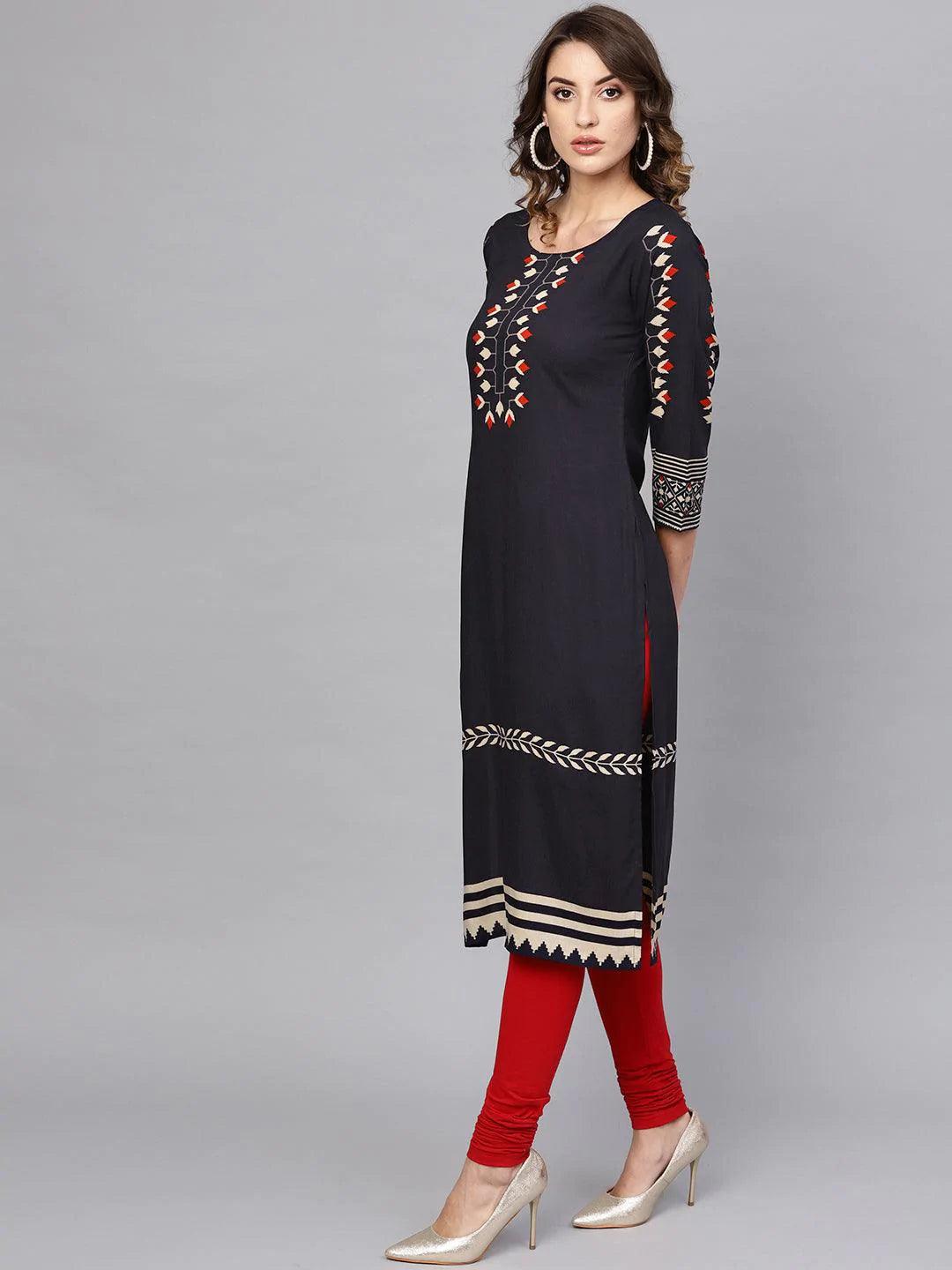 Blue Printed Rayon Kurta - ShopLibas