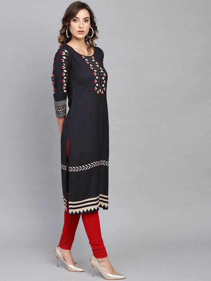 Blue Printed Rayon Kurta - ShopLibas