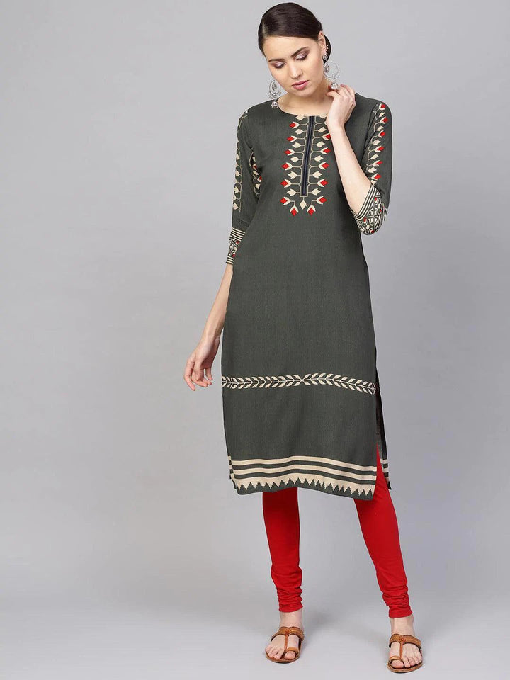 Green Printed Rayon Kurta - ShopLibas