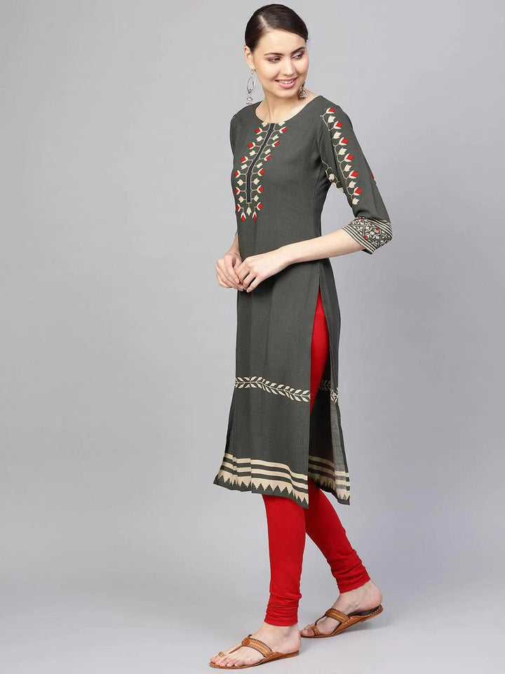 Green Printed Rayon Kurta - ShopLibas