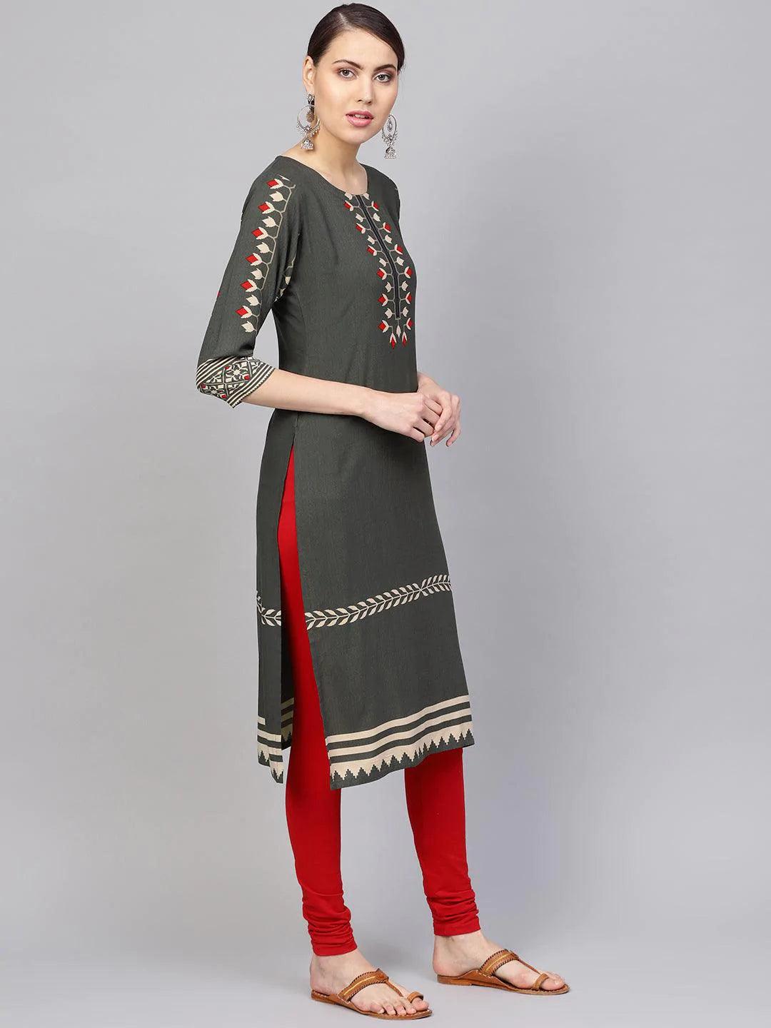 Green Printed Rayon Kurta - ShopLibas