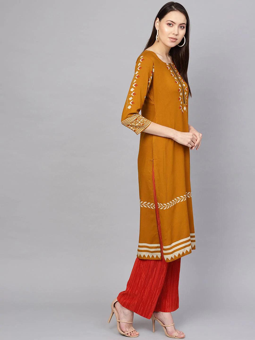 Yellow Printed Rayon Kurta - ShopLibas