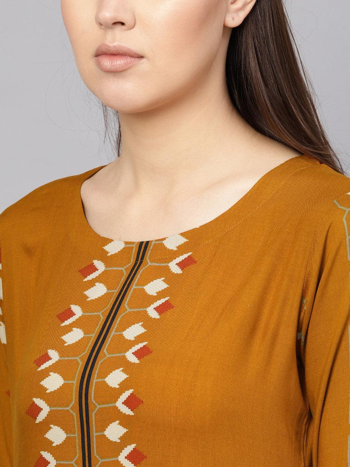 Yellow Printed Rayon Kurta - ShopLibas