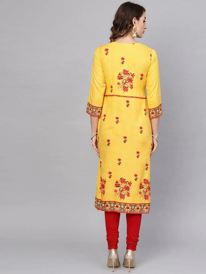 Yellow Printed Rayon Kurta - ShopLibas