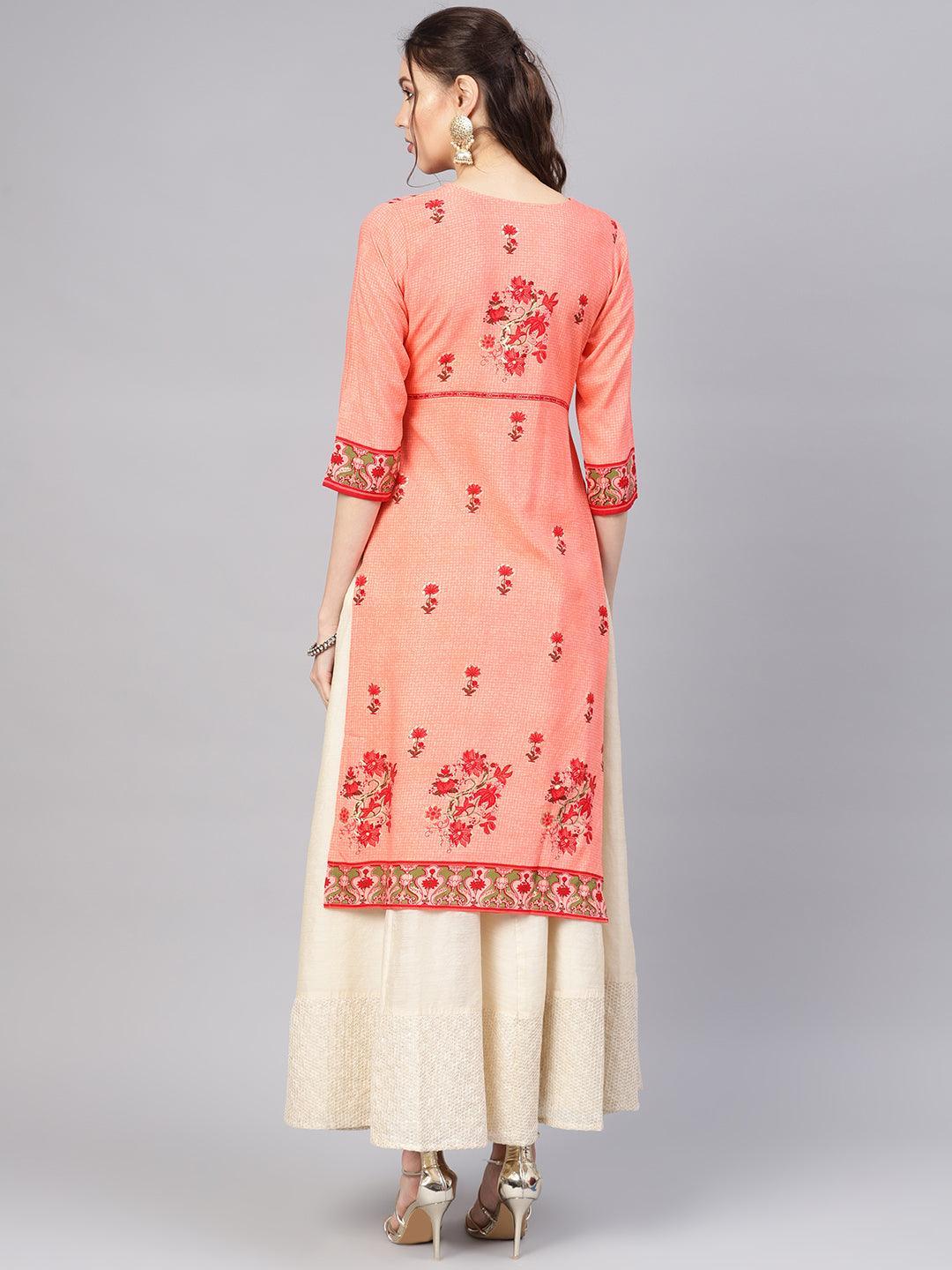 Pink Printed Rayon Kurta - ShopLibas