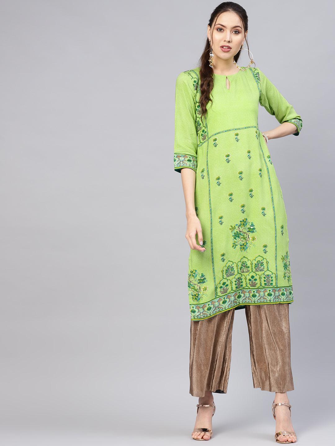 Green Printed Rayon Kurta