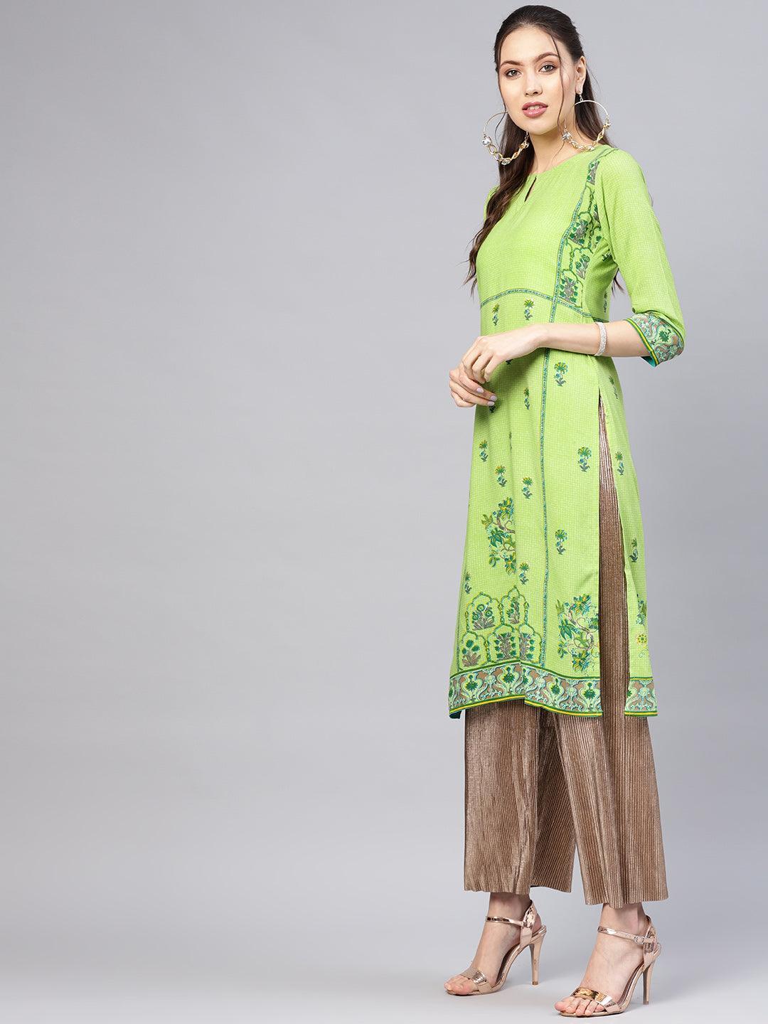 Green Printed Rayon Kurta