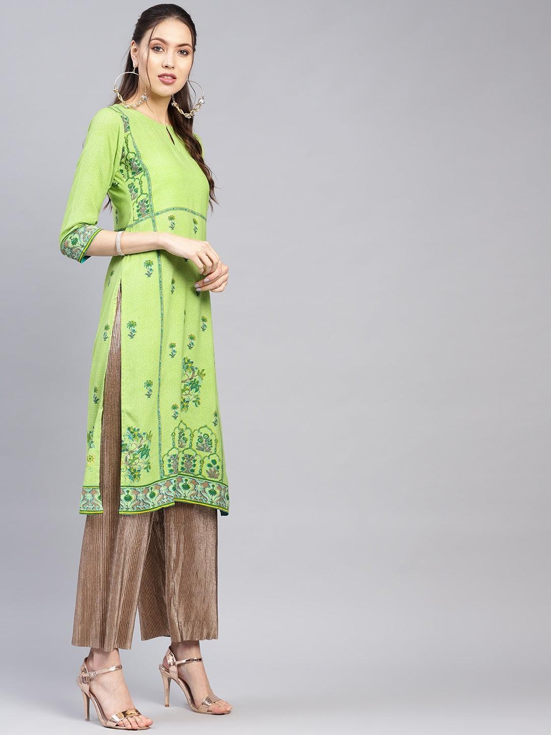 Green Printed Rayon Kurta