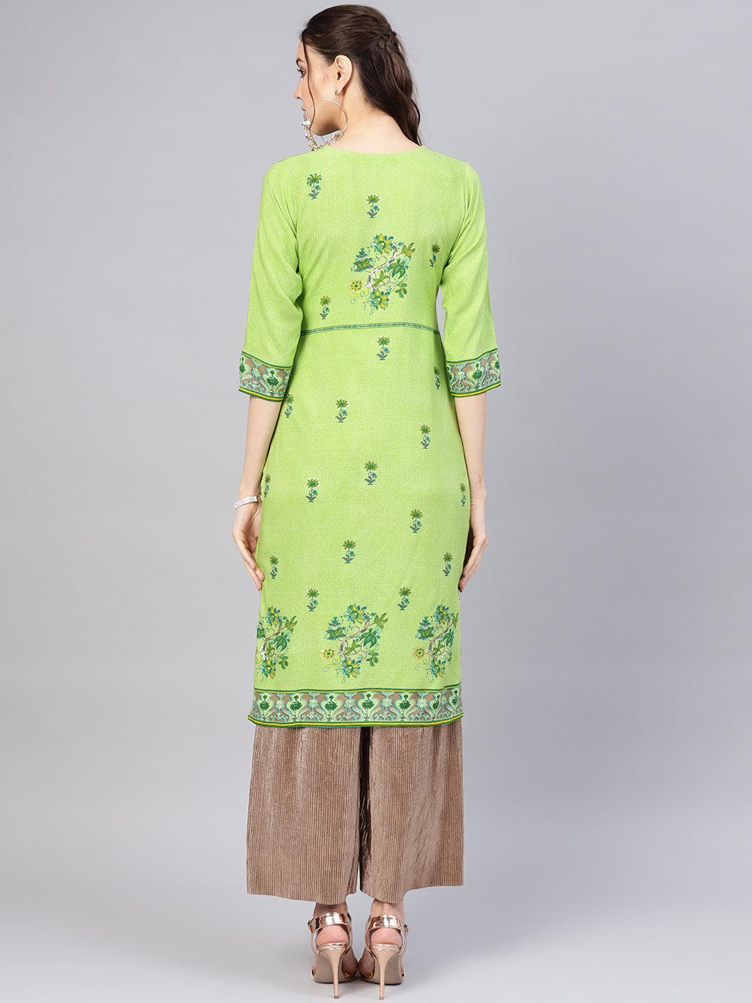 Green Printed Rayon Kurta - ShopLibas